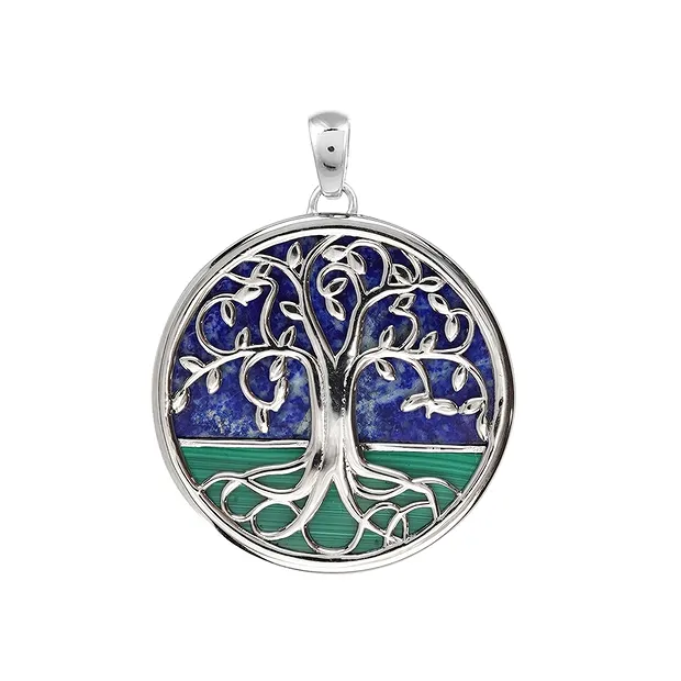 Ciondolo Malachite, Lapislazzuli, albero della vita, 3,3 cm, rodiato | Marco Schreier