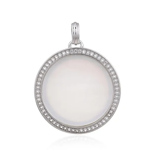 Pendentif nacre (blanc) rond (20mm), 3,1cm, rhodié | Marco Schreier