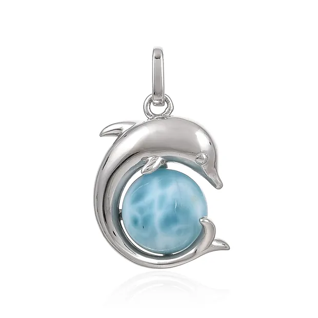 Ciondolo in Larimar, delfino con palla, 2,5 cm, rodiato | Marco Schreier