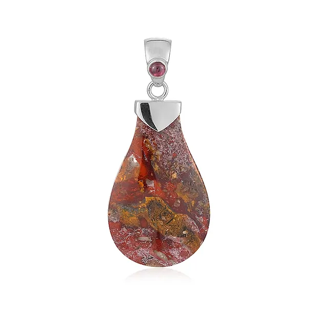 Jasper pendant (red scale jasper), 5.5 cm, rhodiniert | Marco Schreier