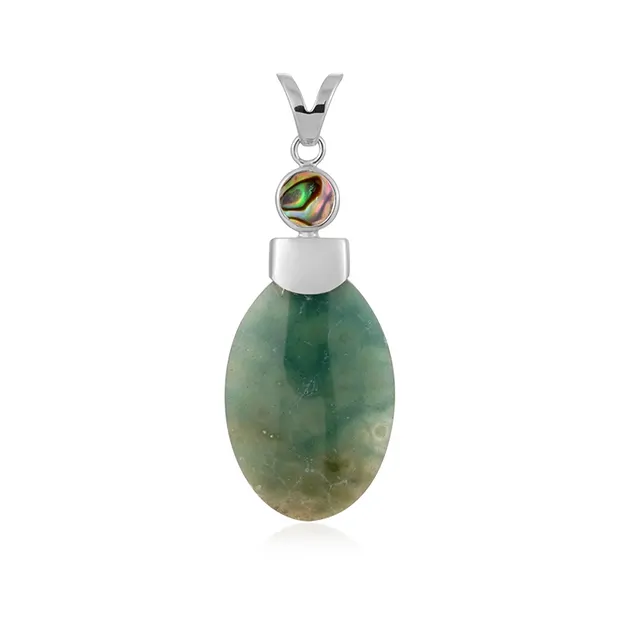 Anhänger Chalcedon (grün) Oval (38 x 24mm), 6,2cm, rhodiniert | Marco Schreier