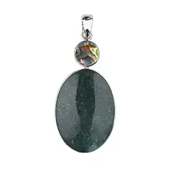 242018240015 Pendentif Calcédoine (verte) ovale (35 x 24mm), Abalone (verte), 5,8cm, rhodié | Marco Schreier