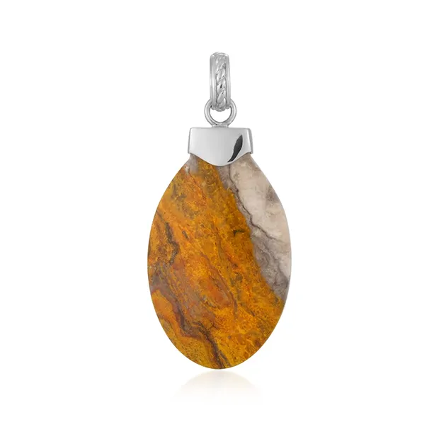 Pendant jasper (neo yellow), oval (38 x 24mm), 5.1cm, rhodiniert | Marco Schreier