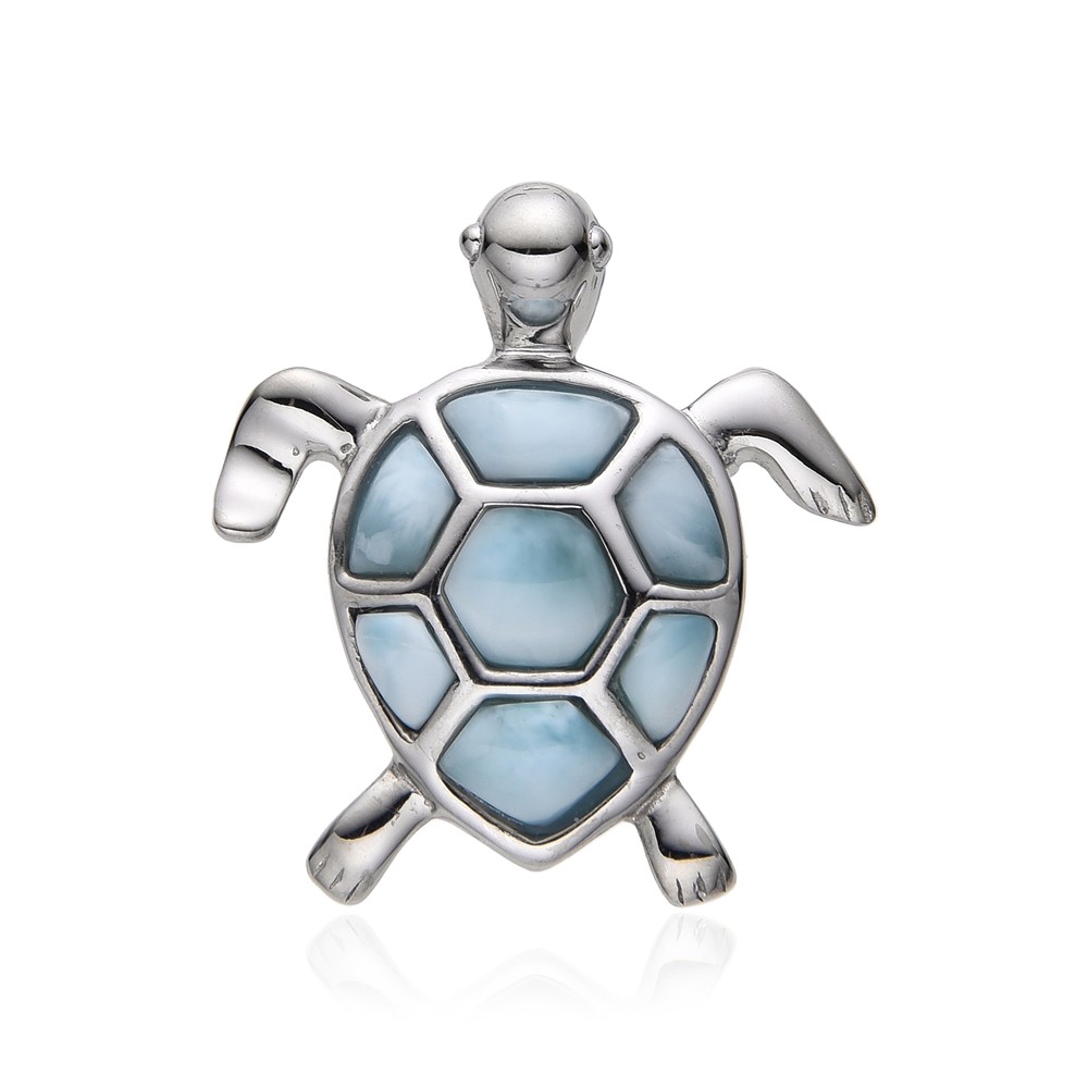 Larimar pendant, turtle (aquatic turtle), 2.5 cm, rhodiniert | Marco Schreier