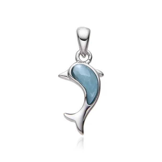 Larimar pendant, dolphin, 1.3 cm, rhodiniert | wholesaler gems & healing stones