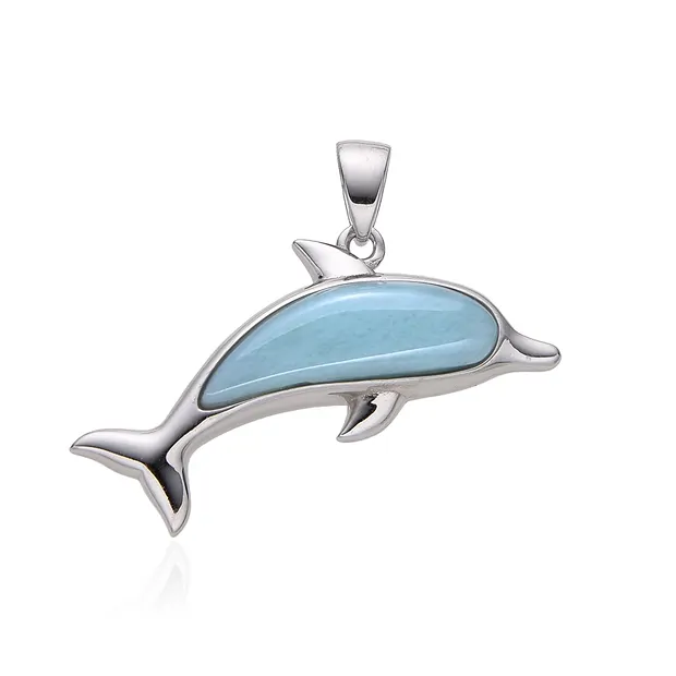 Larimar pendant, dolphin, 3.2 cm, rhodiniert | wholesaler gems & healing stones