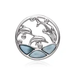 242018240046 Anhänger Larimar, Topas, Delfin-Reigen, 1,85cm, rhodiniert | Marco Schreier