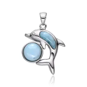 Larimar pendant, dolphin with ball, 3.0 cm, rhodiniert | Marco Schreier