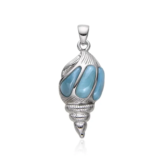 Larimar pendant, shell, 3.7 cm, rhodiniert | wholesaler gems & healing stones