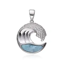 242018240057 Anhänger Larimar, Welle mit Topas, 2,9cm, rhodiniert | Marco Schreier