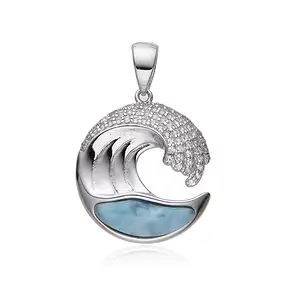 Colgante de Larimar, onda con topacio, 2,9 cm, rodinado | Marco Schreier