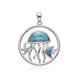 242018240062 Pendentif Larimar, Sealife, 3,2cm, rhodié | Marco Schreier