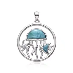 242018240062 Pendentif Larimar, Sealife, 3,2cm, rhodié | Marco Schreier