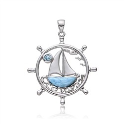242018240063 Pendentif Larimar, roue de gouvernail, 3,9cm, rhodié | Marco Schreier