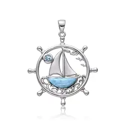 242018240063 Pendentif Larimar, roue de gouvernail, 3,9cm, rhodié | Marco Schreier