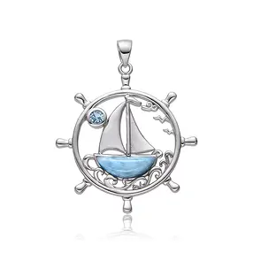 Anhänger Larimar, Steuerrad, 3,9cm, rhodiniert | Marco Schreier