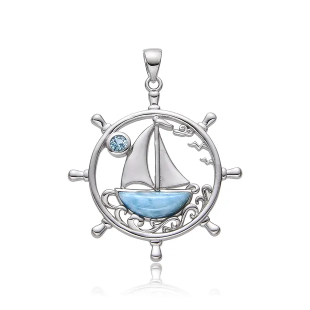 Anhänger Larimar, Steuerrad, 3,9cm, rhodiniert | Marco Schreier