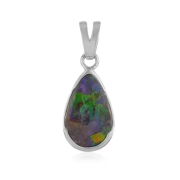 Ammolite pendant, drop (21 x 13mm),3.2cm, rhodiniert | Marco Schreier