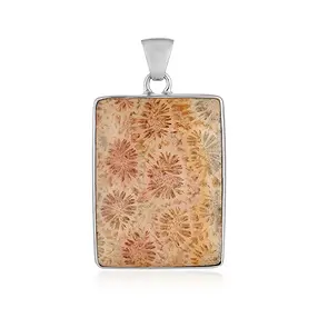 Petrified Coral pendant, rectangle (29 x 22mm), 4.0cm, rhodiniert | Marco Schreier