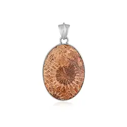 242018240099 Anhänger versteinerte Koralle AAA, Oval (30 x 23mm), 4,2cm, rhodiniert | Marco Schreier