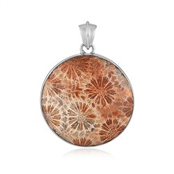 242018240100 Pendentif Corail fossilisé AAA, rond (25mm), 3,8cm, rhodié | Marco Schreier