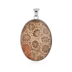 242018240101 Pendentif Corail fossilisé AAA, ovale (45 x 30mm), 5,5cm, rhodié | Marco Schreier
