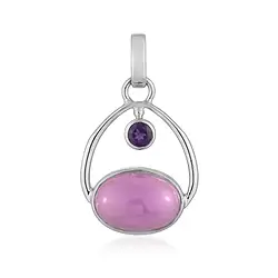 242018240112 Anhänger Phosphosiderit, oval (14 x 10mm) Amethyst, 2,8cm, rhodiniert | Marco Schreier