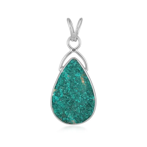 Pendentif Dioptase goutte (30 x 19mm), 4,0cm, rhodié | Marco Schreier