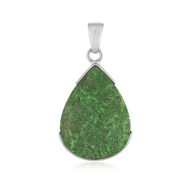 Uvarovite pendant, drop (29 x 23mm), 4.0cm, rhodiniert | Marco Schreier