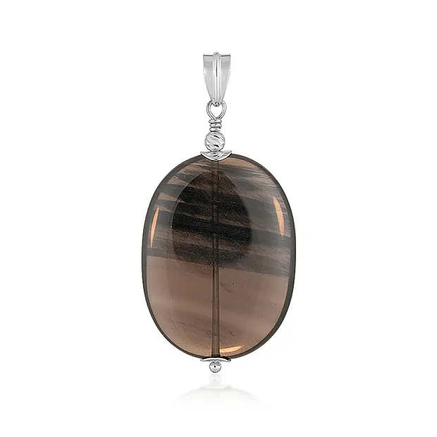 Anhänger Obsidian (Lamellenobsidian), Oval, 5,0cm, rhodiniert | Marco Schreier