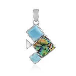 242018240142 Ciondolo a forma di pesce di Larimar con quadrati, Conchiglia Paua, 4,0 cm | Marco Schreier