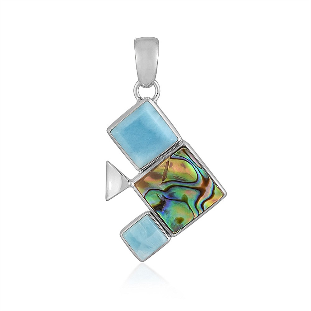Pendentif Larimar Poissons avec carrés, Abalone, 4,0cm | Marco Schreier