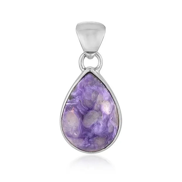 Charoite pendant, drop (18 x 13mm), 2.7cm, rhodiniert | Marco Schreier