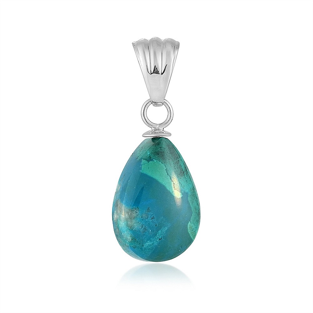 Pendant chrysocolla (stab.), drop (21 x 12mm), 3.1cm, rhodiniert | Marco Schreier