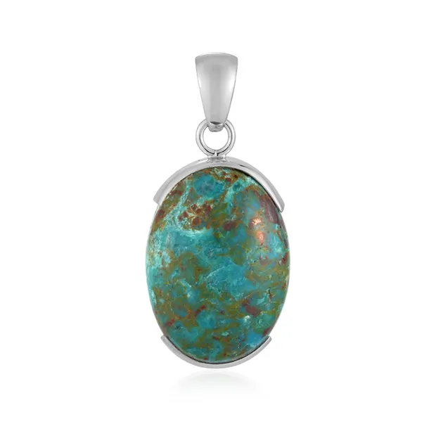 Pendant chrysocolla (stab.), oval (25 x 18mm), 3.6cm, rhodiniert | Marco Schreier