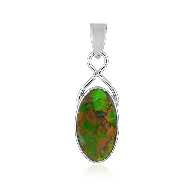 Anhänger Ammolith, Oval (21 x 12mm), 3,8cm, rhodiniert | Marco Schreier