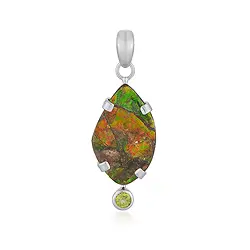 242018250006 Anhänger Ammolith, Freeform (24 x 15mm), Peridot, 4,4cm, rhodiniert | Marco Schreier