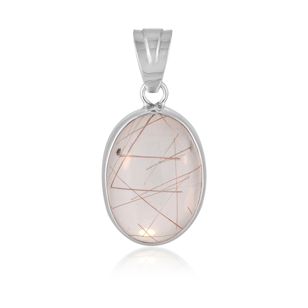 Anhänger Rutilquarz, oval (19 x 14mm), 3,0cm, rhodiniert | Marco Schreier