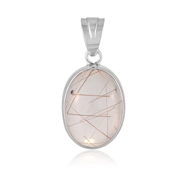 Rutilated Quartz pendant, oval (19 x 14mm), 3.0cm, rhodiniert | Marco Schreier
