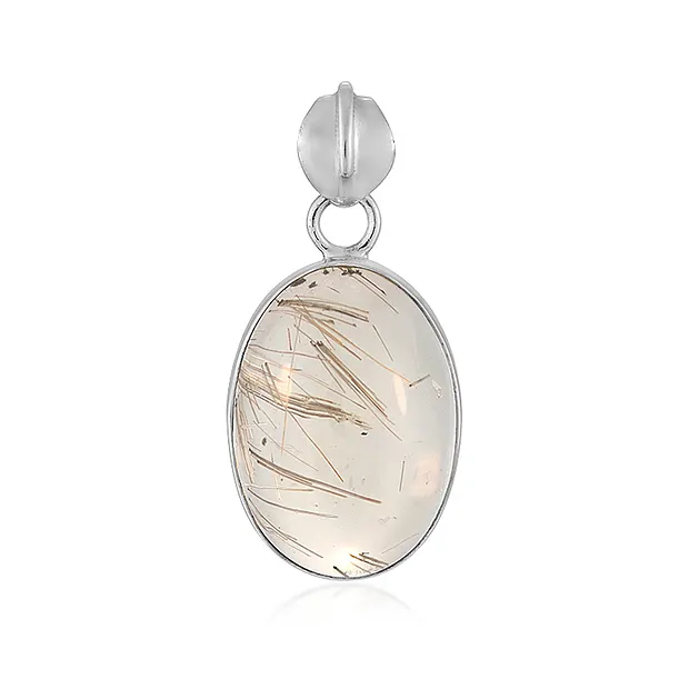 Rutilated Quartz pendant, oval (21 x 15mm), 3.5cm, rhodiniert | Marco Schreier