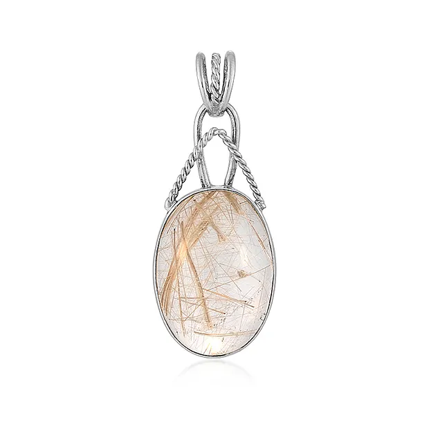 Anhänger Rutilquarz, oval (21 x 15mm), 3,8cm, rhodiniert | Marco Schreier