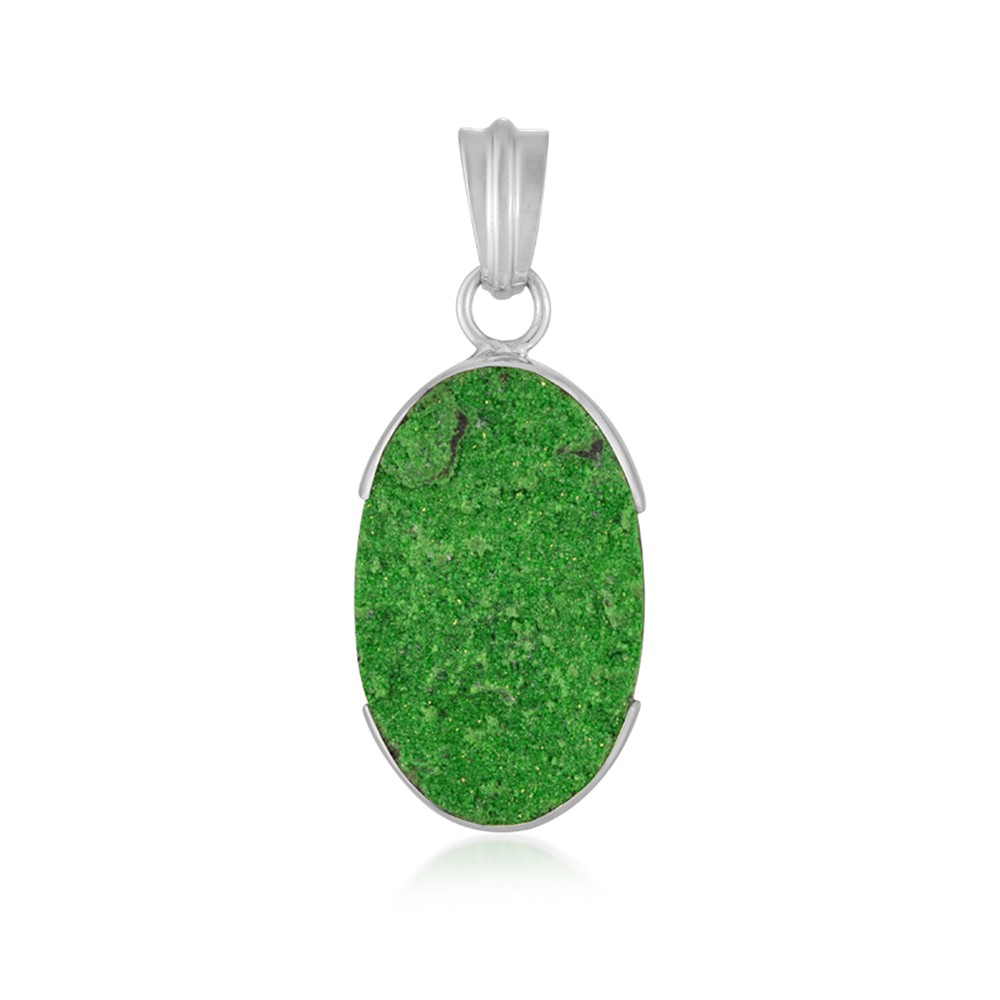 Pendentif Uvarovite, ovale (32 x 20mm), 4,4cm, rhodié | Marco Schreier
