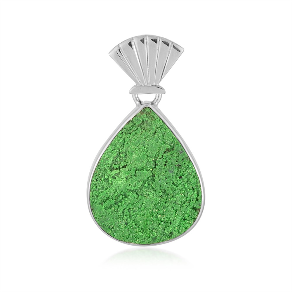 Pendente in Uvarovite, goccia (24 x 19 mm), 3,5 cm, rodiato | Marco Schreier