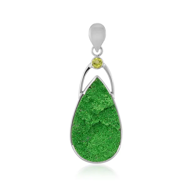 Pendentif Uvarovite, goutte (33 x 19mm), Péridot, 4,6cm, rhodié | Marco Schreier