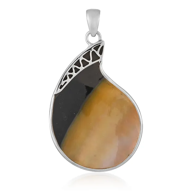 Mother of Pearl pendant, Yin Yang flame (40 x 30mm), 5.5cm, rhodiniert | Marco Schreier