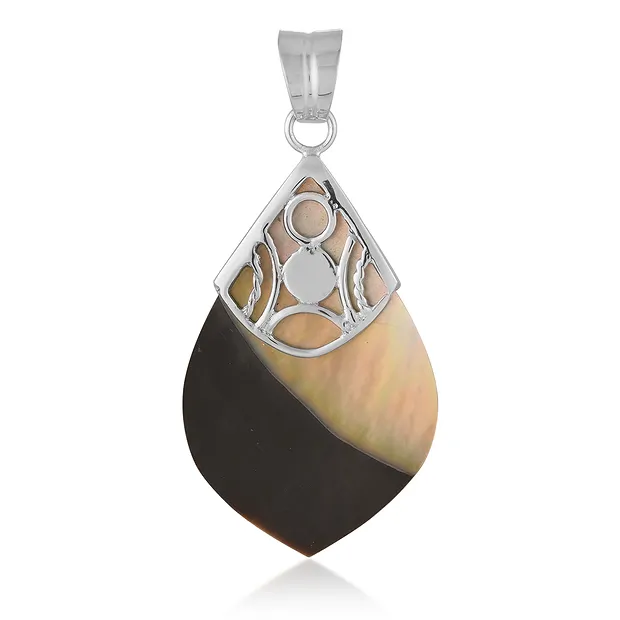 Mother of Pearl pendant, Yin Yang drop (35 x 23mm), 4.6cm, rhodiniert | Marco Schreier