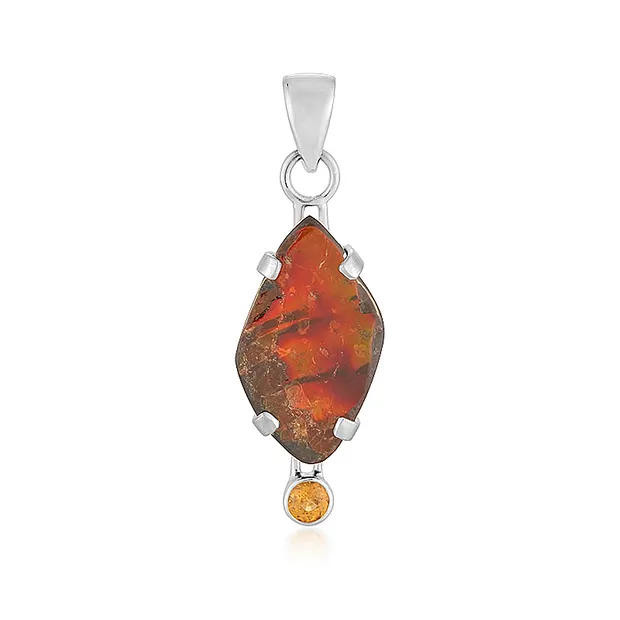Pendentif Ammolite, forme libre (24 x15mm), grenat, 4,4cm, rhodié | Marco Schreier