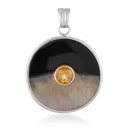 242018250046 Pendentif nacre, Yin Yang rond (30mm), citrine, 4,1cm, rhodié | Marco Schreier