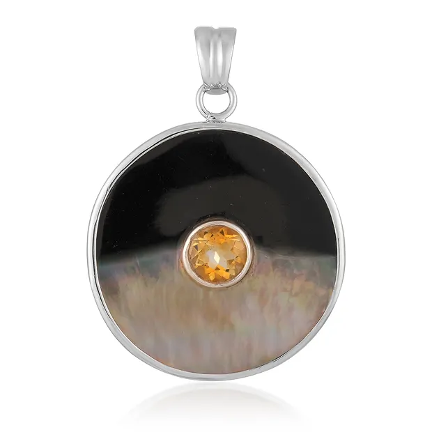 Mother of Pearl pendant, Yin Yang round (30mm), Citrine, 4.1cm, rhodiniert | Marco Schreier