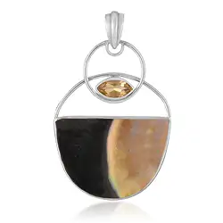 242018250048 Pendentif nacre, Yin Yang semi-circulaire (30 x 20mm), citrine, 5,2cm, rhodié | Marco Schreier